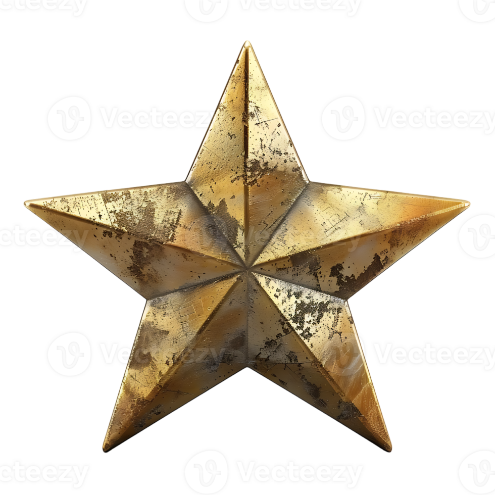 3D golden star isolated on a transparent background png
