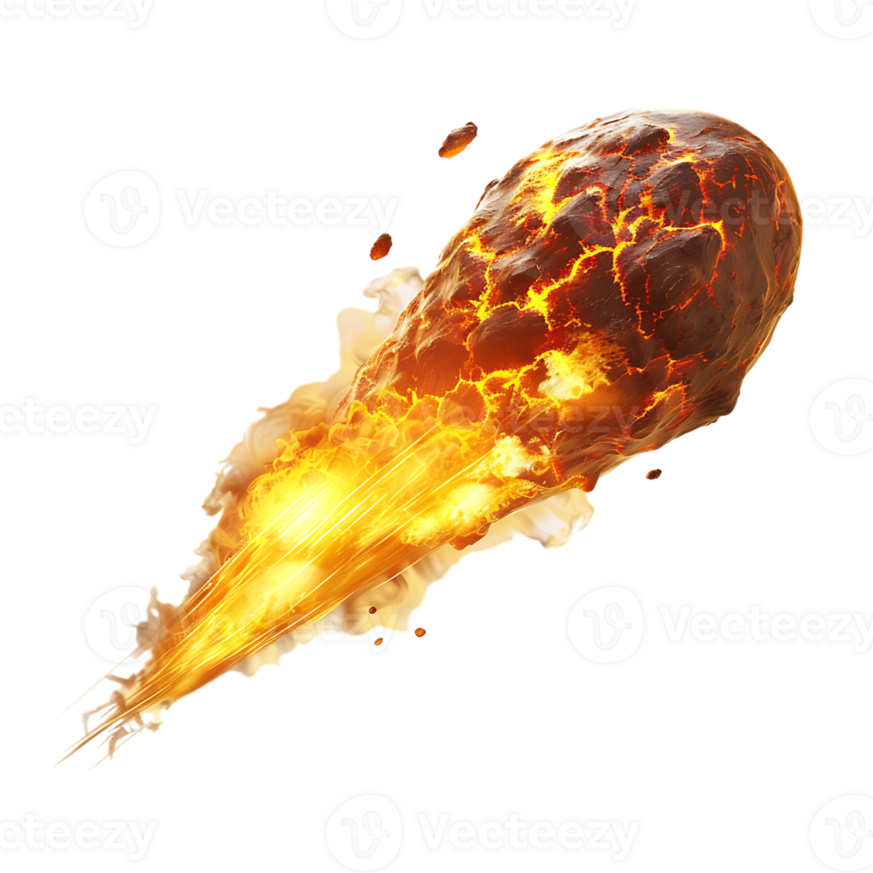 A blazing oval shaped meteor isolated against a transparent backdrop creates a striking contrast png