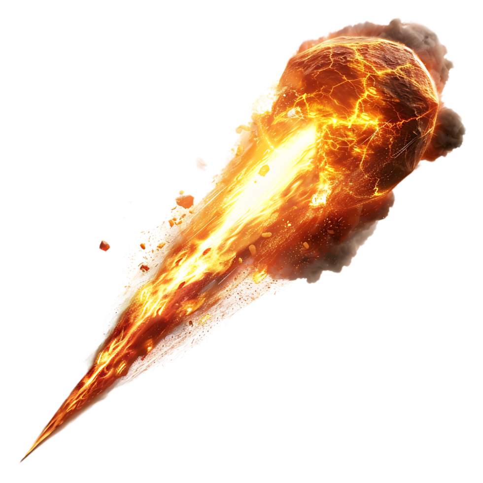 A blazing oval shaped meteor isolated against a transparent backdrop creates a striking contrast png