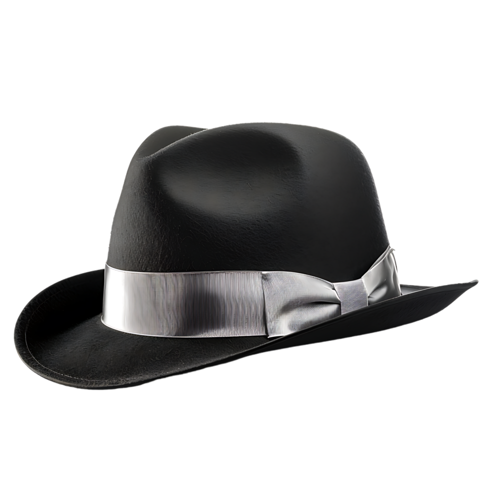 A black hat with a white band on it against a transparent background png