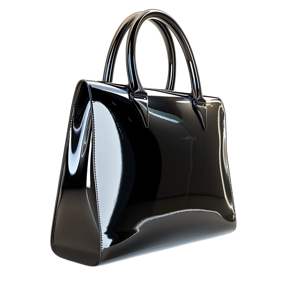 A black shiny bag with a handle isolated against a transparent background png