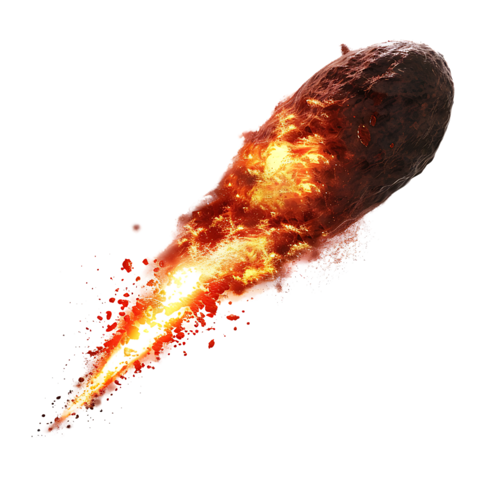 A blazing oval shaped meteor isolated against a transparent backdrop creates a striking contrast png
