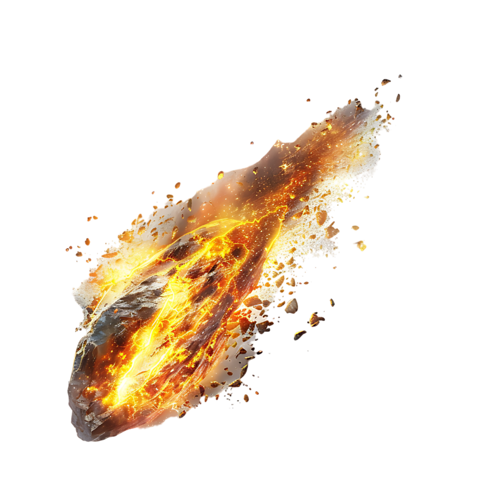 A blazing oval shaped meteor isolated against a transparent backdrop creates a striking contrast png
