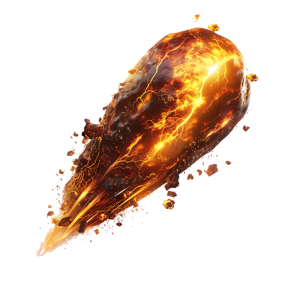 A blazing oval shaped meteor isolated against a transparent backdrop creates a striking contrast png