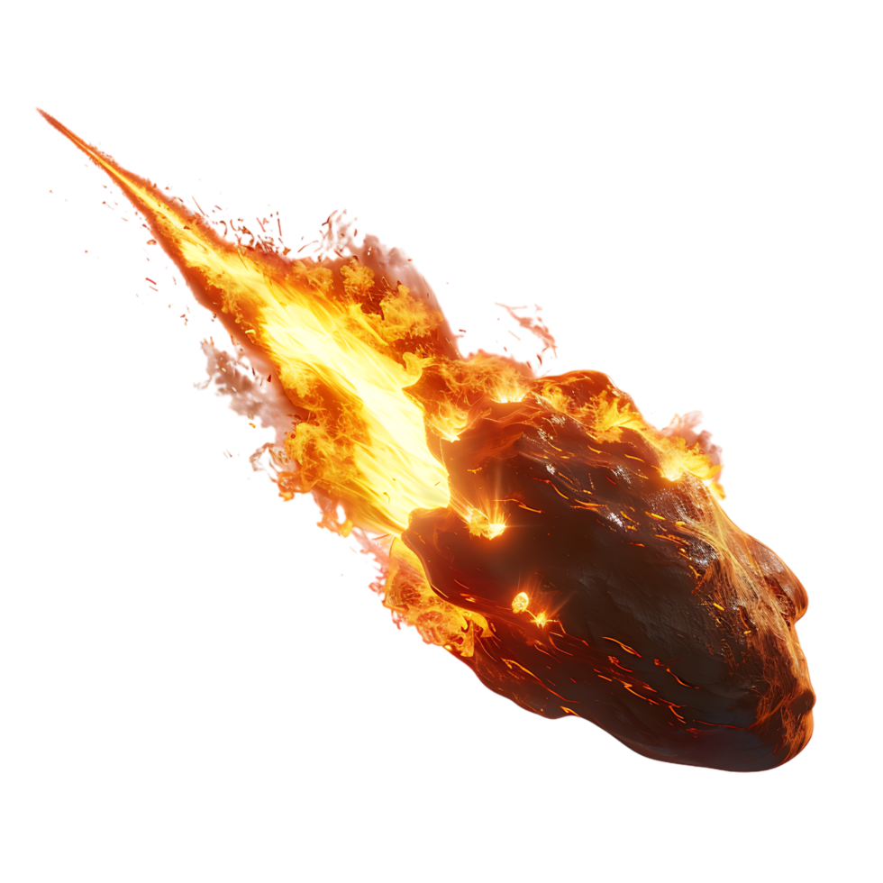 A blazing oval shaped meteor isolated against a transparent backdrop creates a striking contrast png