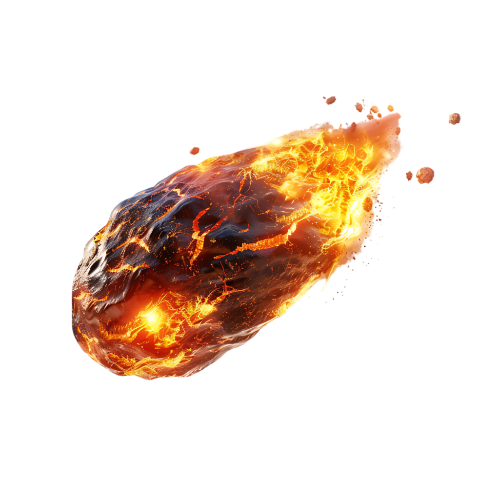 A blazing oval shaped meteor isolated against a transparent backdrop creates a striking contrast png