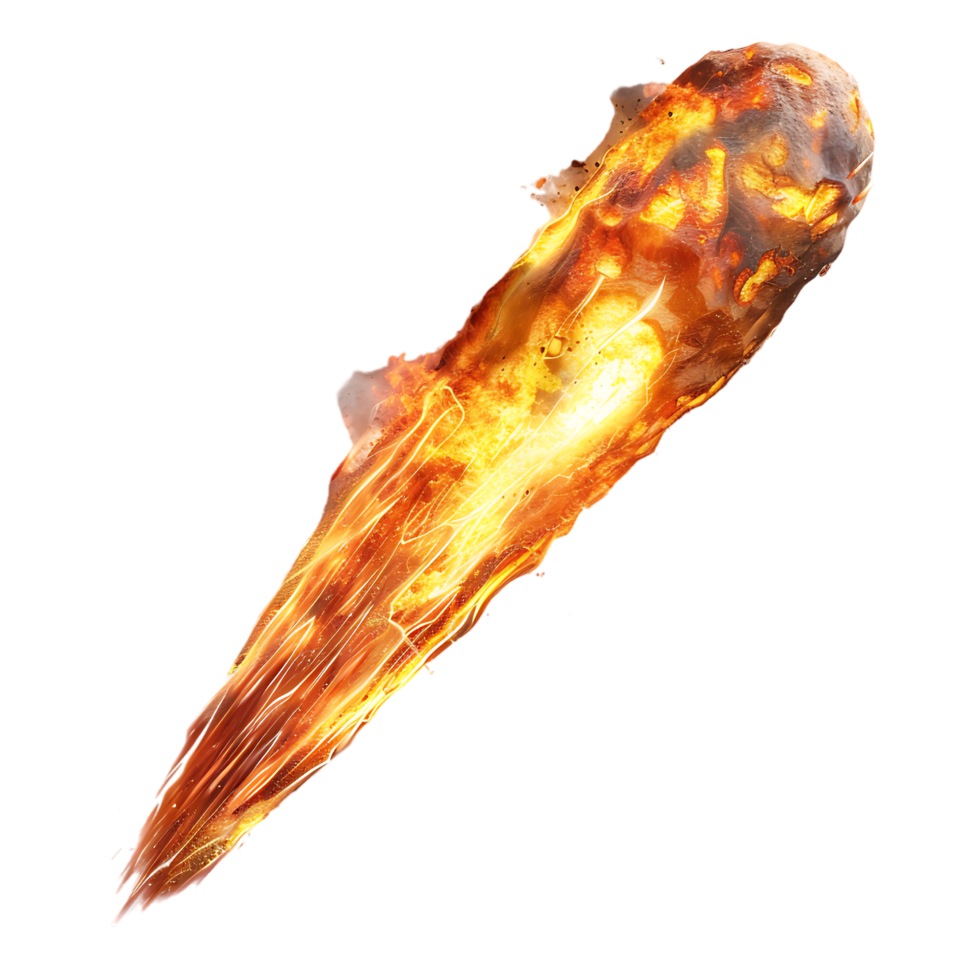 A blazing oval shaped meteor isolated against a transparent backdrop creates a striking contrast png