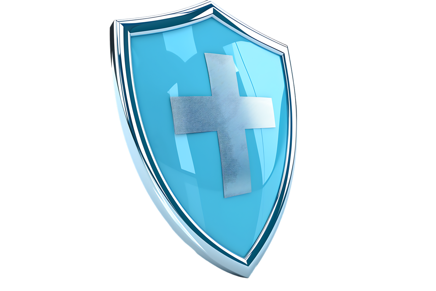 3D style medical cross shield icon isolated on a transparent background png