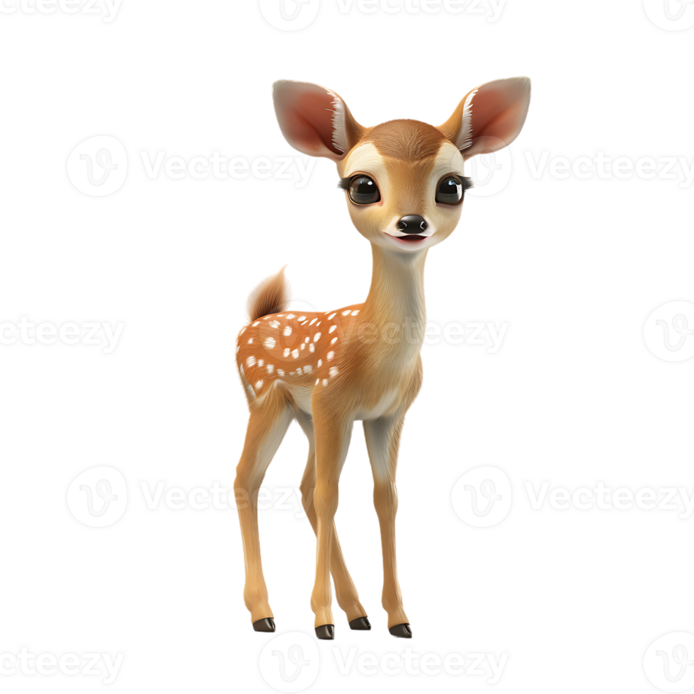 A charming small 3D deer isolated on a transparent backdrop png