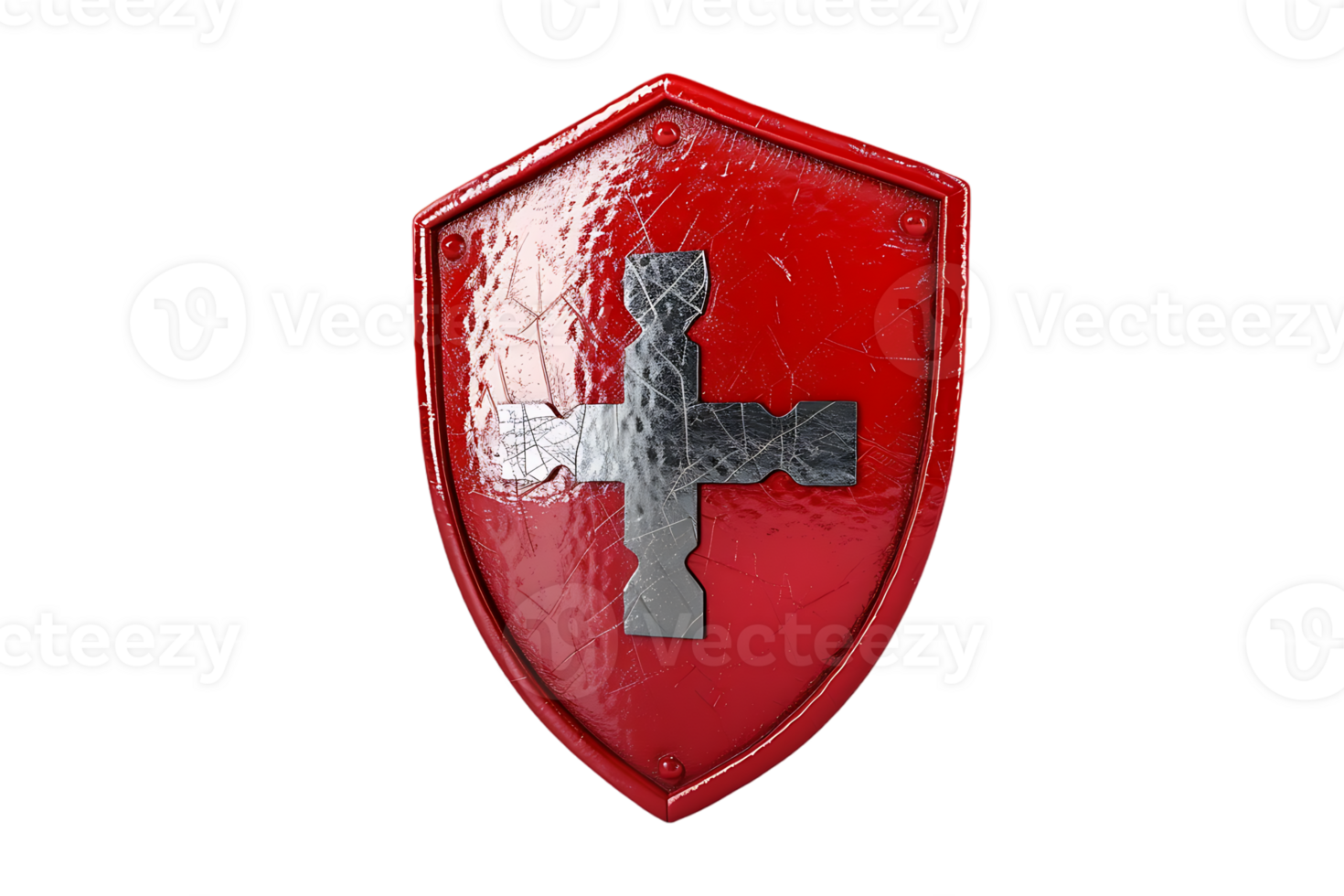 3D style medical cross shield icon isolated on a transparent background png