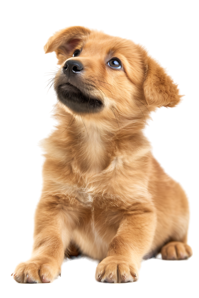A charming puppy leaning against the floor is captured in isolation png