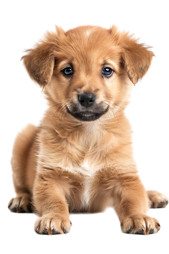 A charming puppy leaning against the floor is captured in isolation png