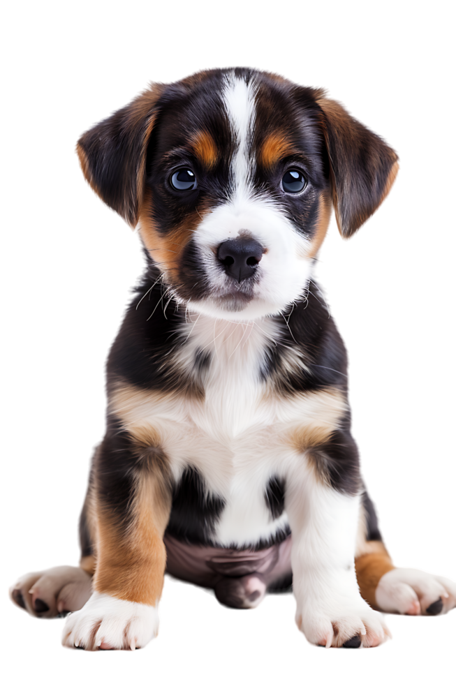 A charming puppy leaning against the floor is captured in isolation png