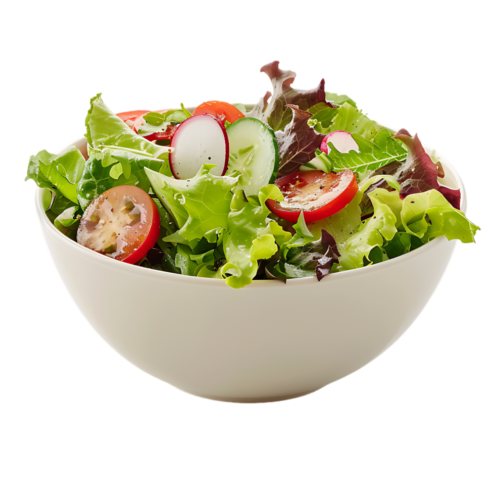 A garden salad served in a bowl isolated against a transparent background for crisp presentation png