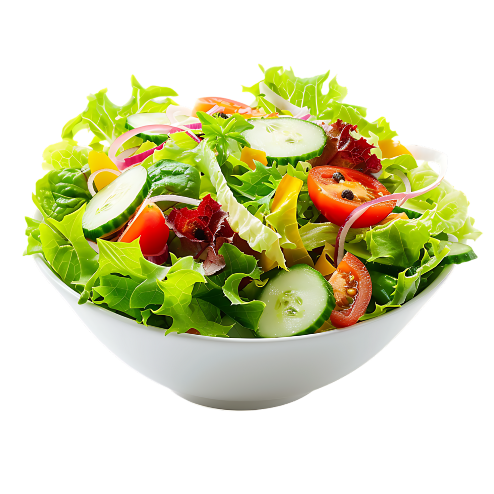 A garden salad served in a bowl isolated against a transparent background for crisp presentation png