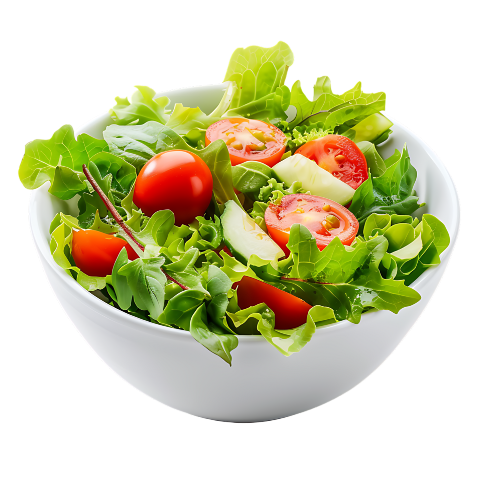 A garden salad served in a bowl isolated against a transparent background for crisp presentation png