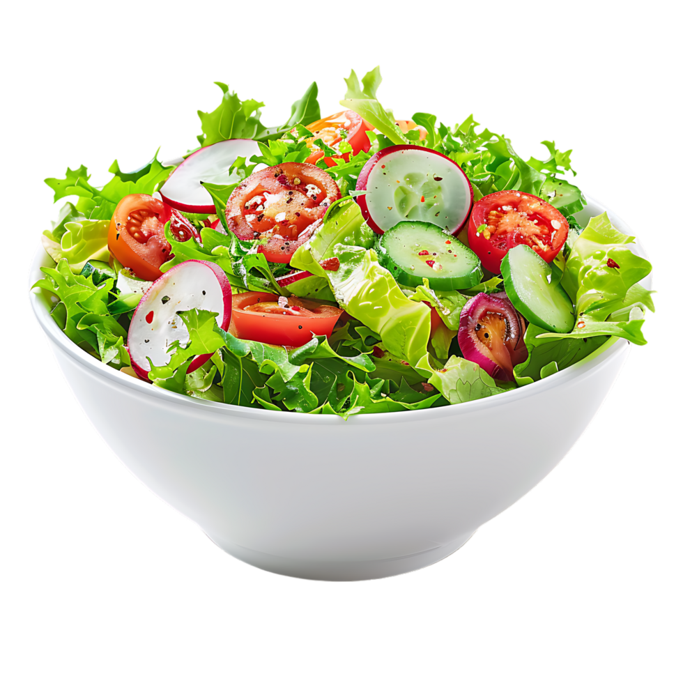 A garden salad served in a bowl isolated against a transparent background for crisp presentation png