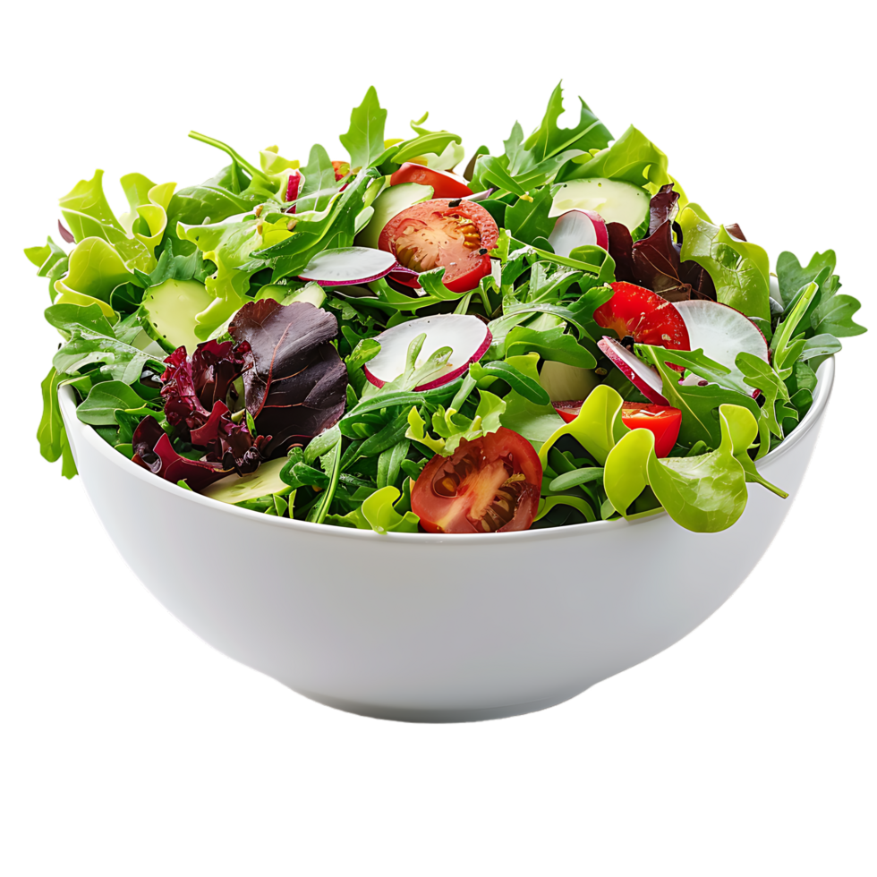 A garden salad served in a bowl isolated against a transparent background for crisp presentation png