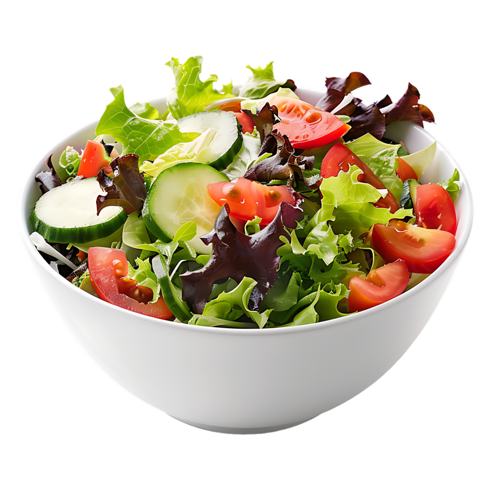 A garden salad served in a bowl isolated against a transparent background for crisp presentation png
