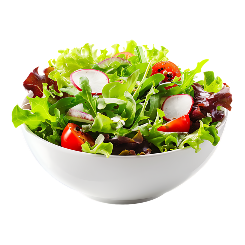 A garden salad served in a bowl isolated against a transparent background for crisp presentation png