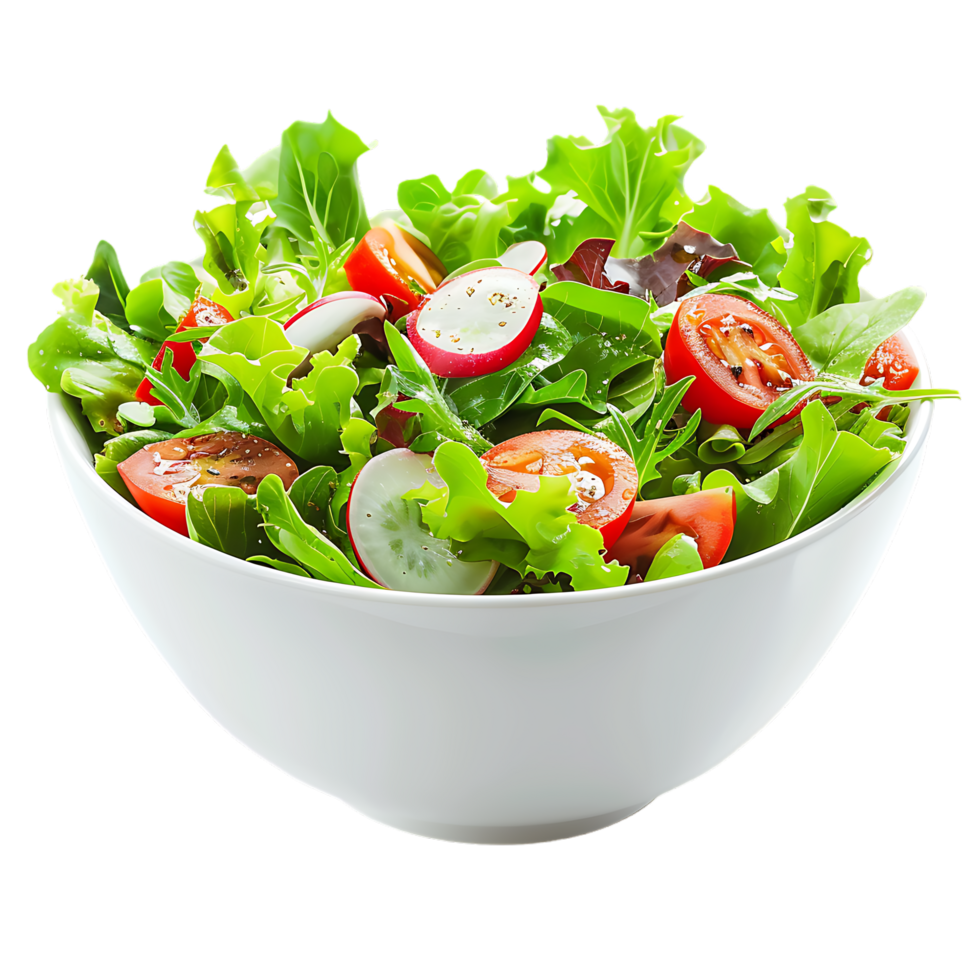 A garden salad served in a bowl isolated against a transparent background for crisp presentation png