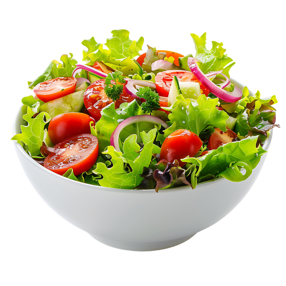 A garden salad served in a bowl isolated against a transparent background for crisp presentation png
