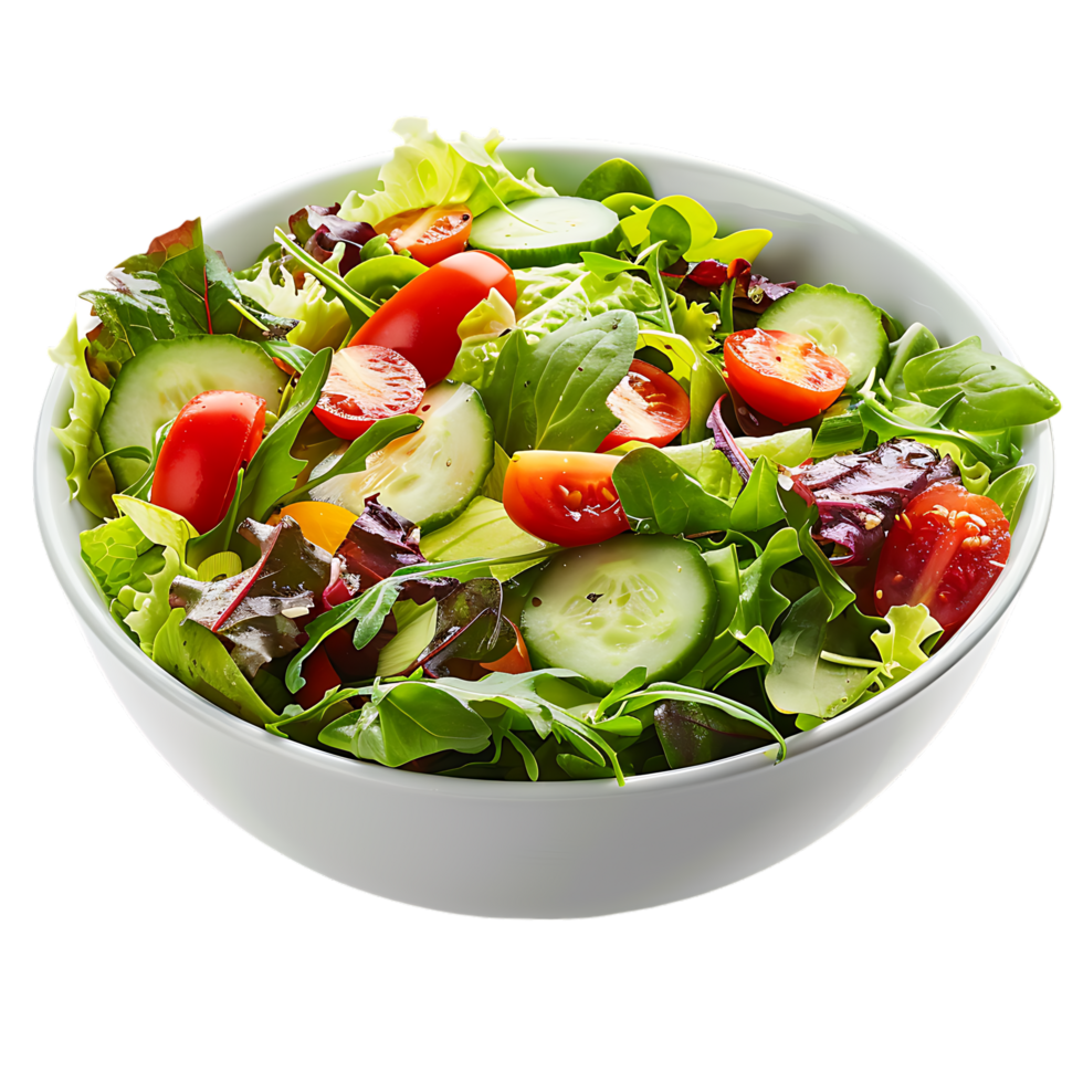 A garden salad served in a bowl isolated against a transparent background for crisp presentation png