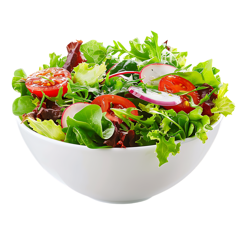 A garden salad served in a bowl isolated against a transparent background for crisp presentation png
