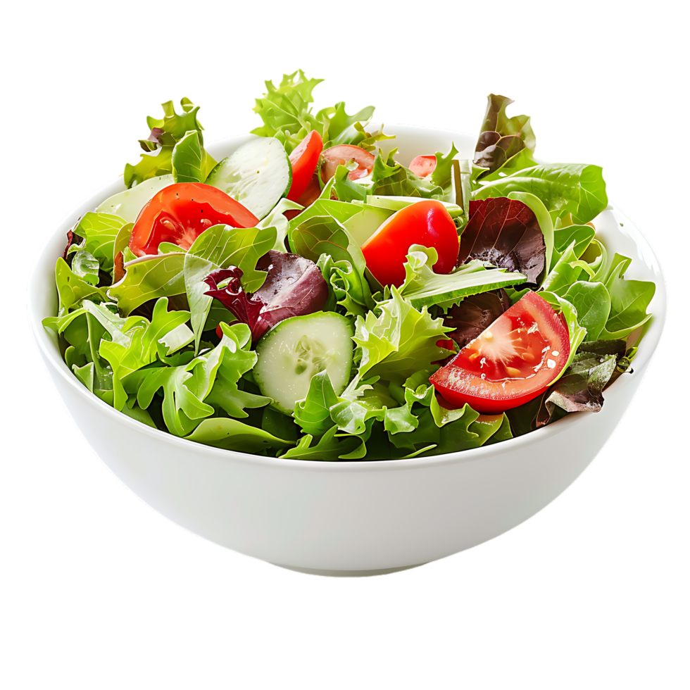 A garden salad served in a bowl isolated against a transparent background for crisp presentation png
