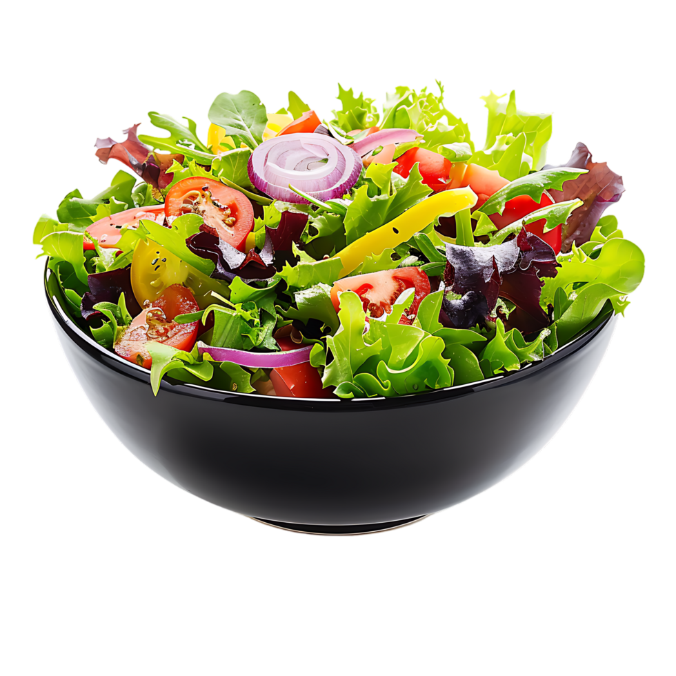 A garden salad served in a bowl isolated against a transparent background for crisp presentation png