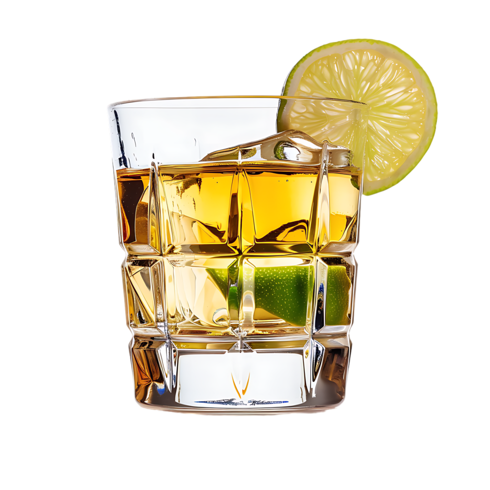 un vaso de whisky con un limón y Lima en eso aislado en contra un transparente antecedentes png