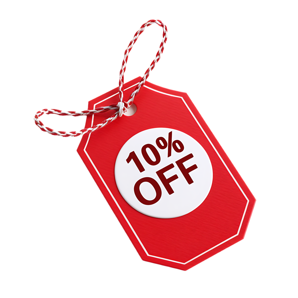 A distinctive red label contrasts with a white label proudly displaying 10 OFF in isolation png