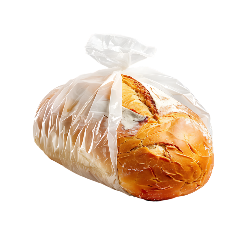 A loaf of bread in a plastic bag with a white plastic tag png