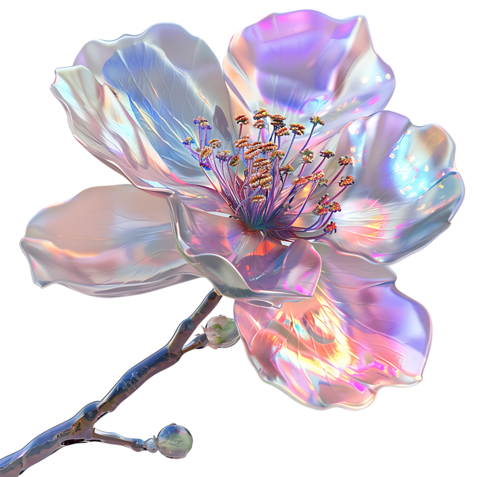 A picture displaying a shimmering blossom showcasing its iridescent petals png