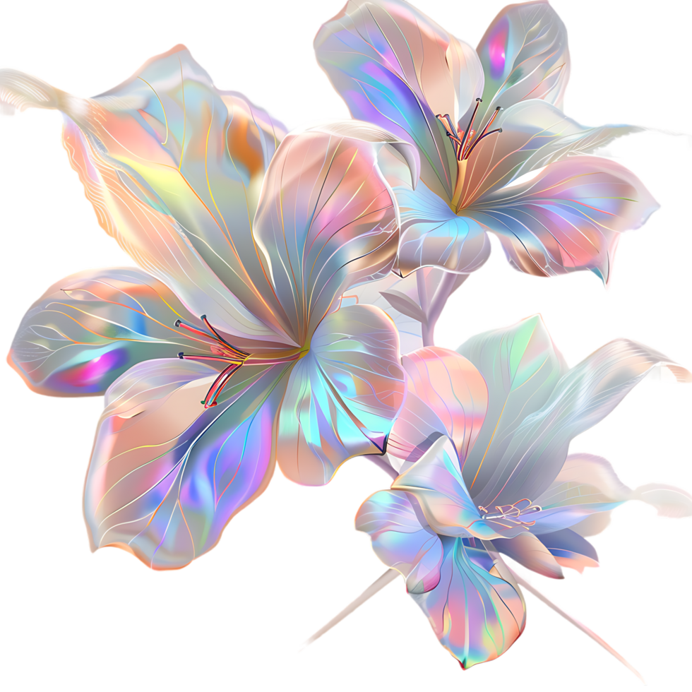 A picture displaying a shimmering blossom showcasing its iridescent petals png