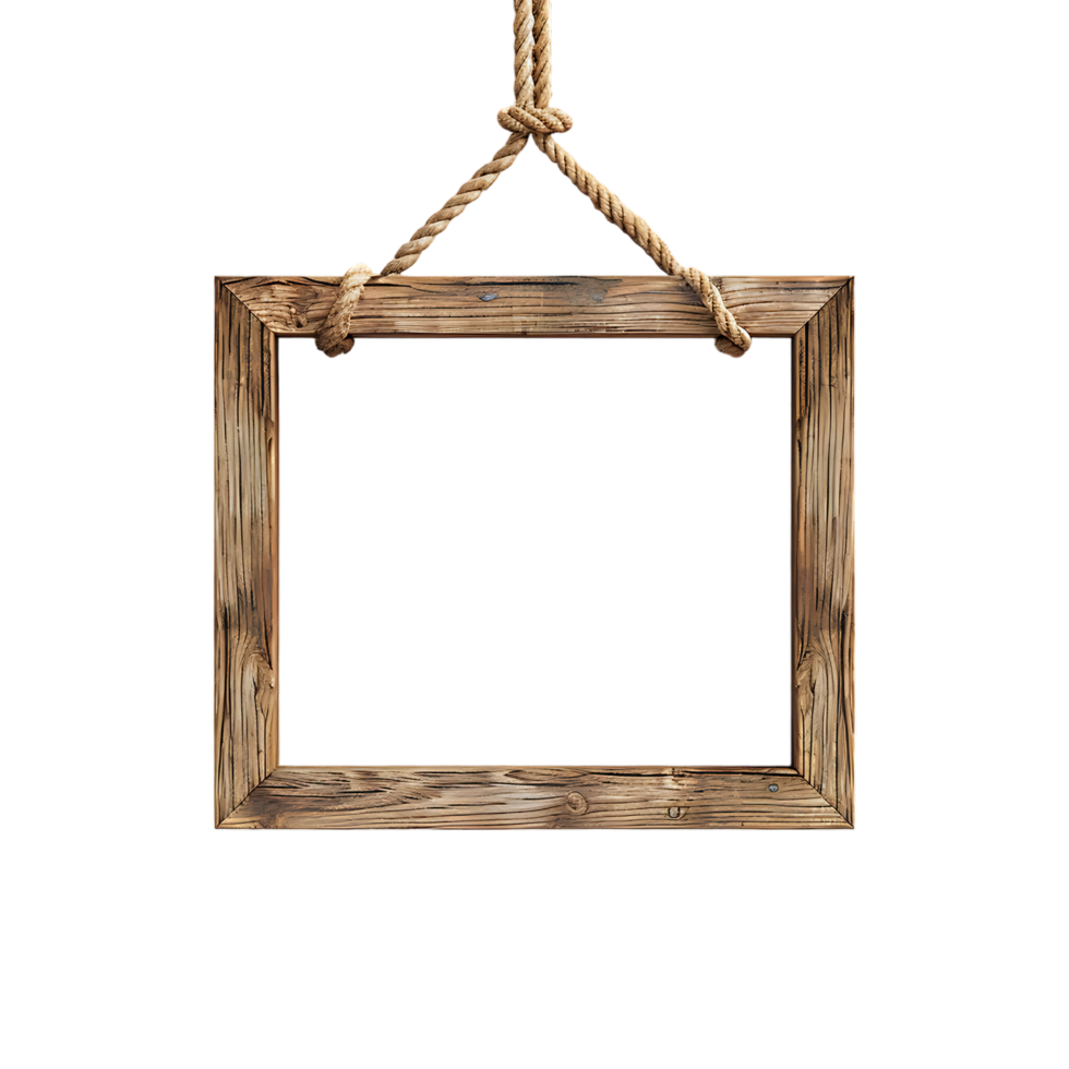 A wooden frame hanging alone against a transparent backdrop png