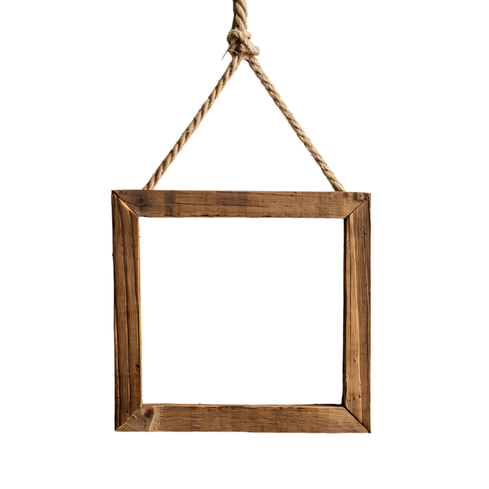 A wooden frame hanging alone against a transparent backdrop png
