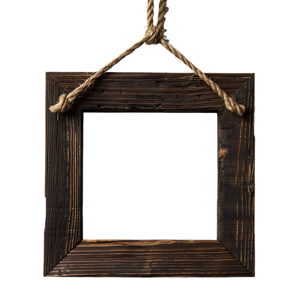 A wooden frame hanging alone against a transparent backdrop png