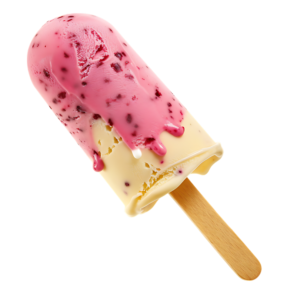 A chilly strawberry stick cone ice cream stands alone, isolated from its surroundings png