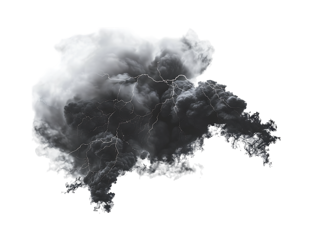 A picture of black storm clouds with intense lightning and smoke available in high resolution png