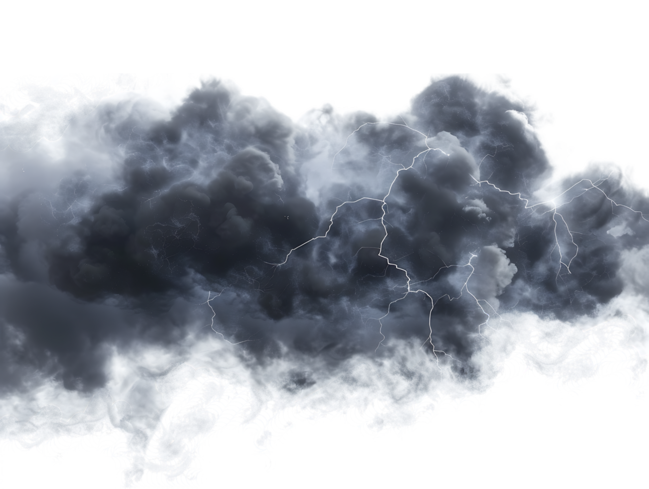 A picture of black storm clouds with intense lightning and smoke available in high resolution png