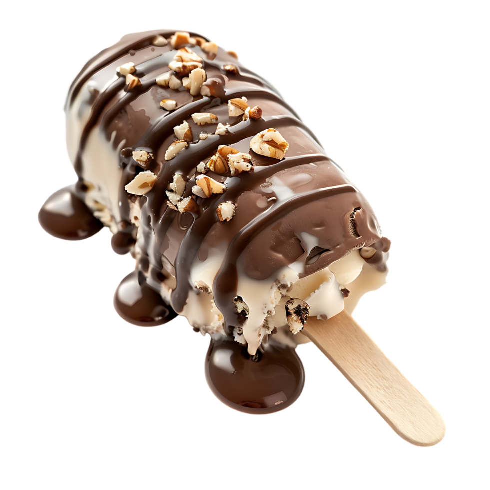 A chilly chocolate stick cone ice cream stands alone, isolated from its surroundings png
