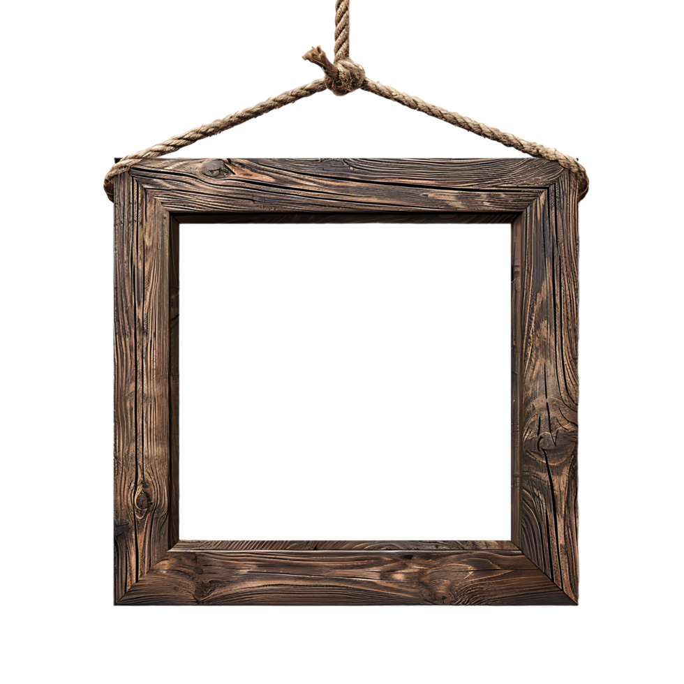 A wooden frame hanging alone against a transparent backdrop png