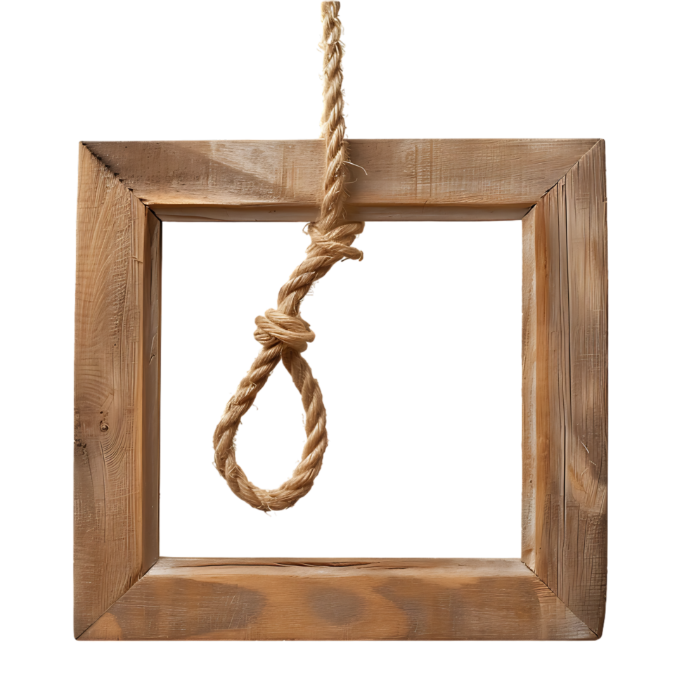 A wooden frame hanging alone against a transparent backdrop png