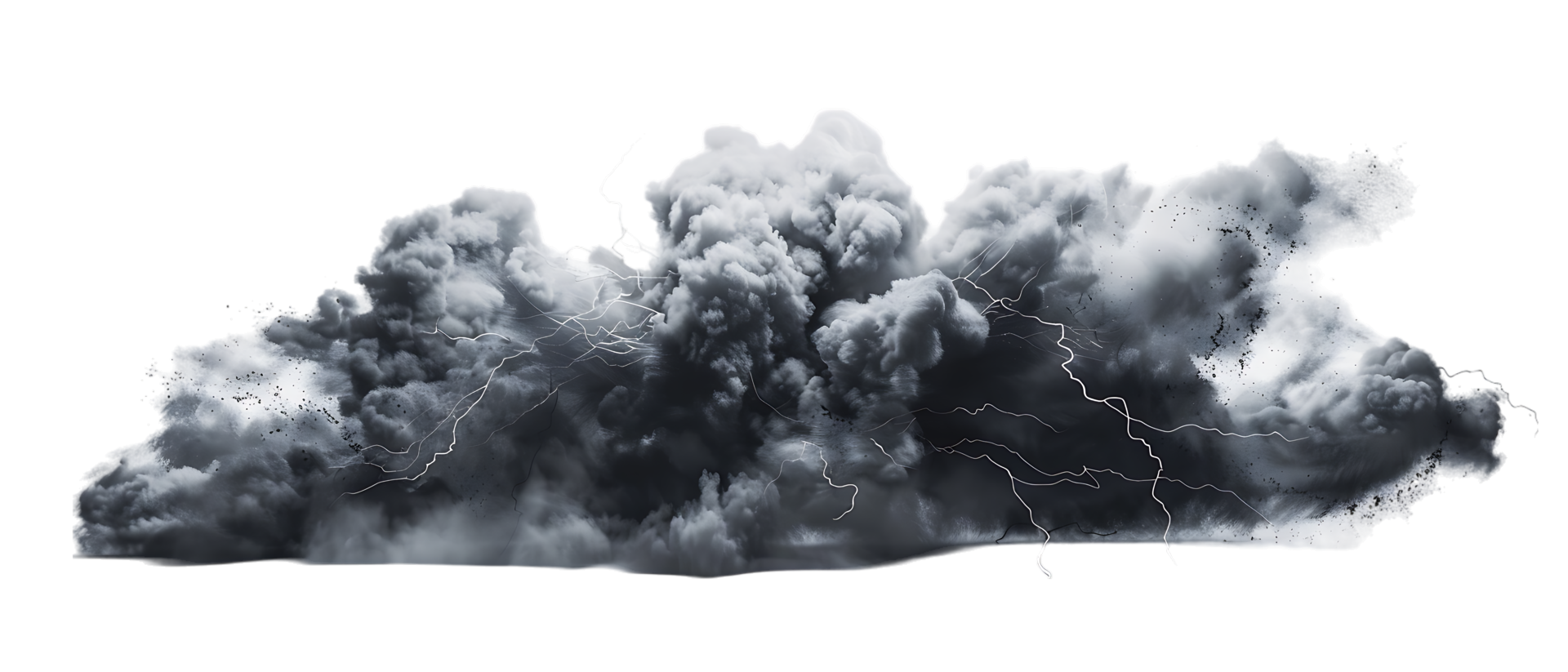 A picture of black storm clouds with intense lightning and smoke available in high resolution png