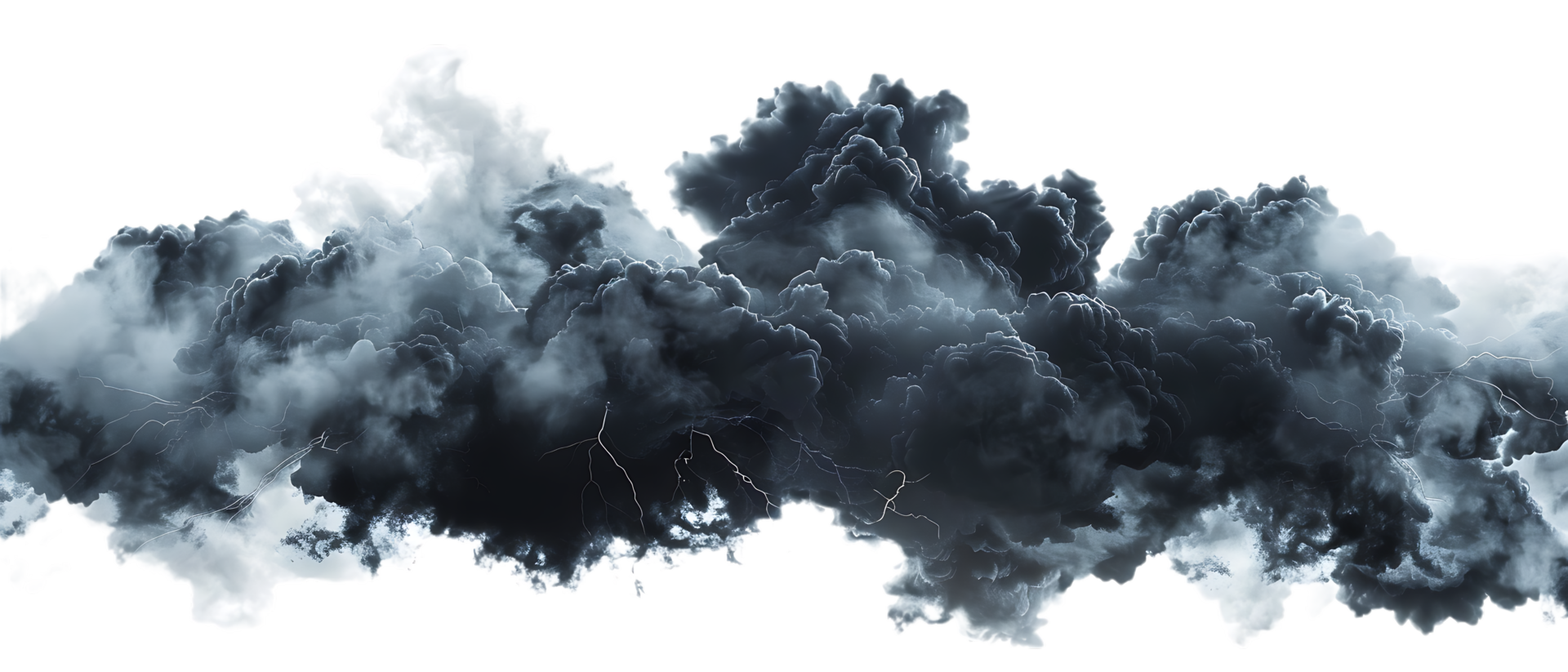 A picture of black storm clouds with intense lightning and smoke available in high resolution png