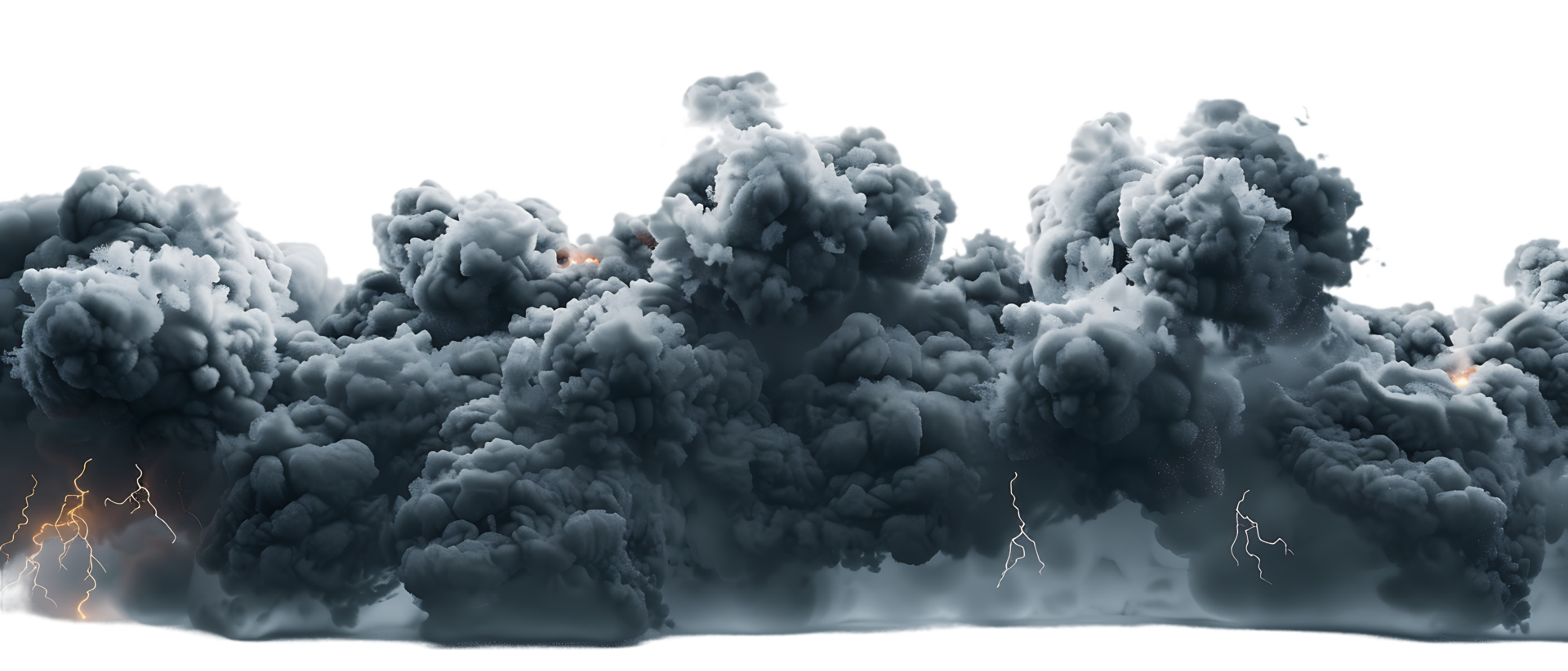 A picture of black storm clouds with intense lightning and smoke available in high resolution png