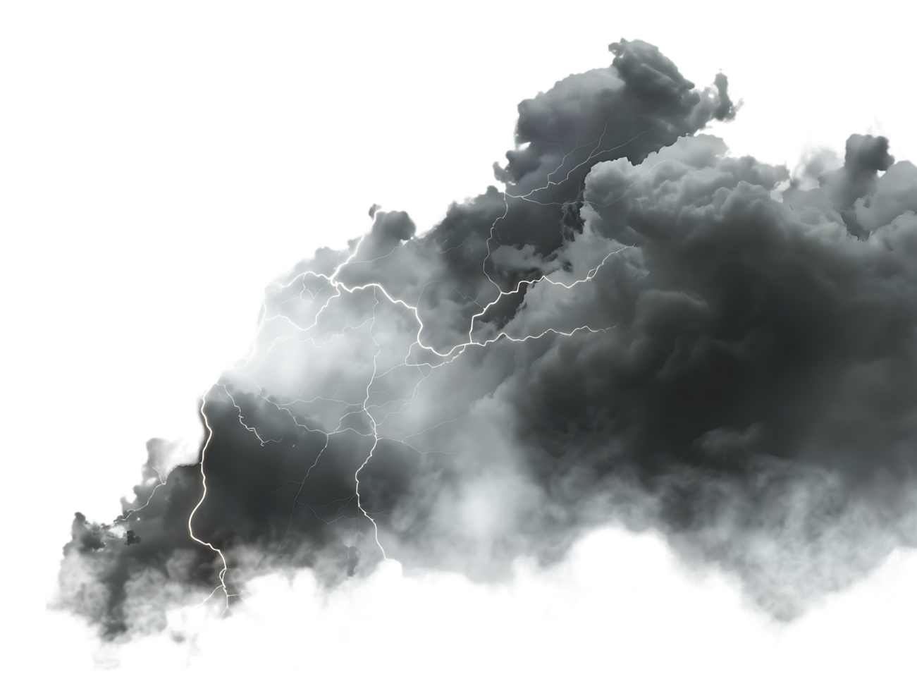 A picture of black storm clouds with intense lightning and smoke available in high resolution png