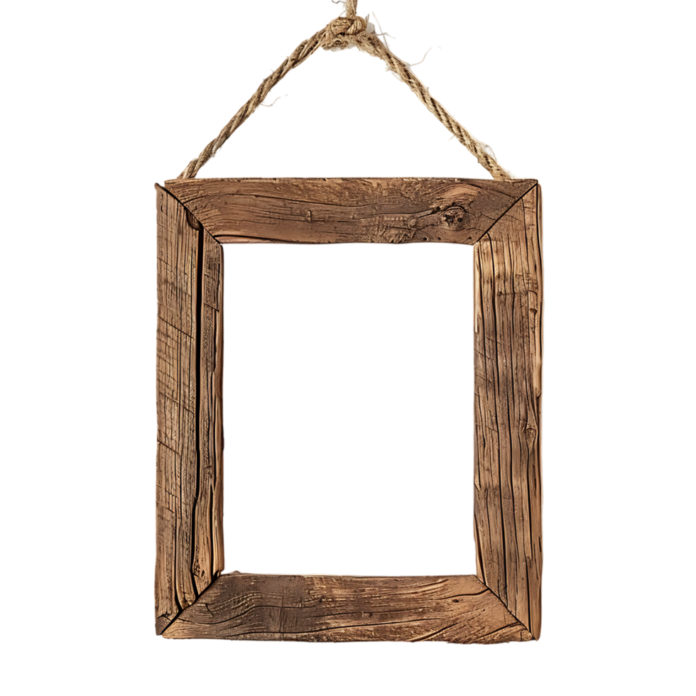 A wooden frame hanging alone against a transparent backdrop png