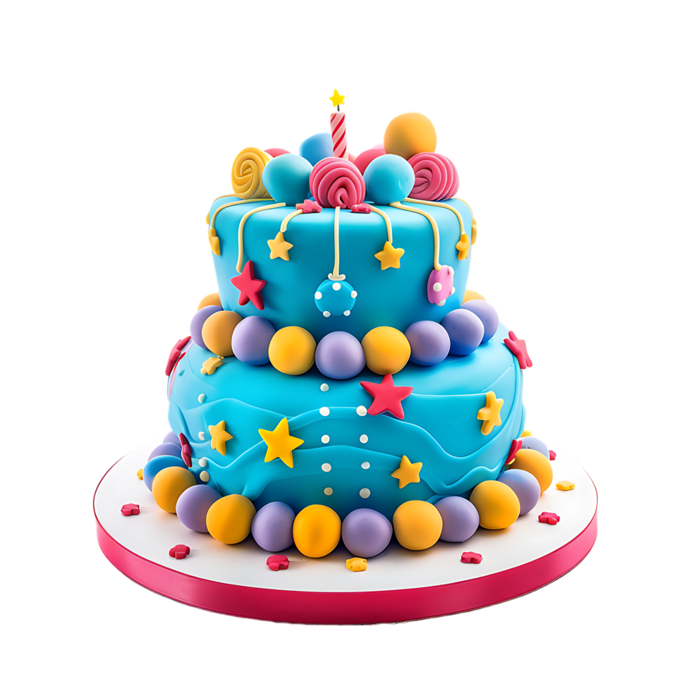 An adorable fondant birthday cake beautifully decorated png